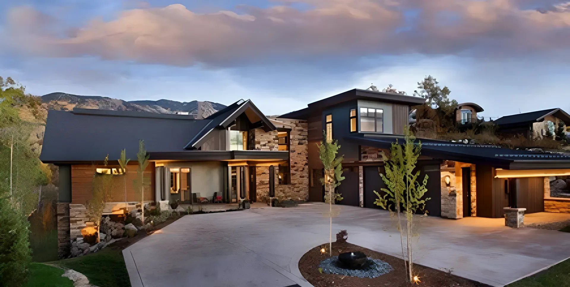 A contemporary fire rebuild in Malibu, low and horizontal against the hills